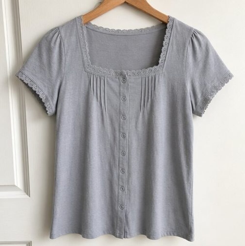 Gray Lace Trim Top